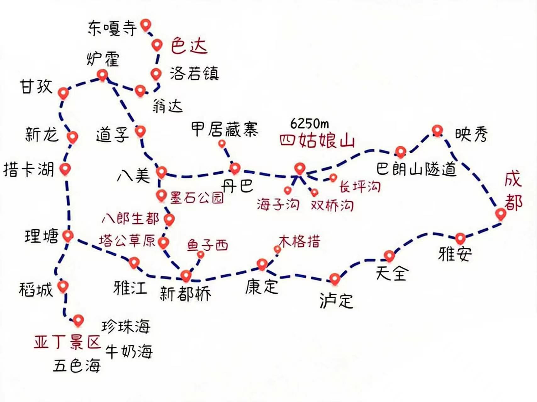 川西大环线自驾路线图