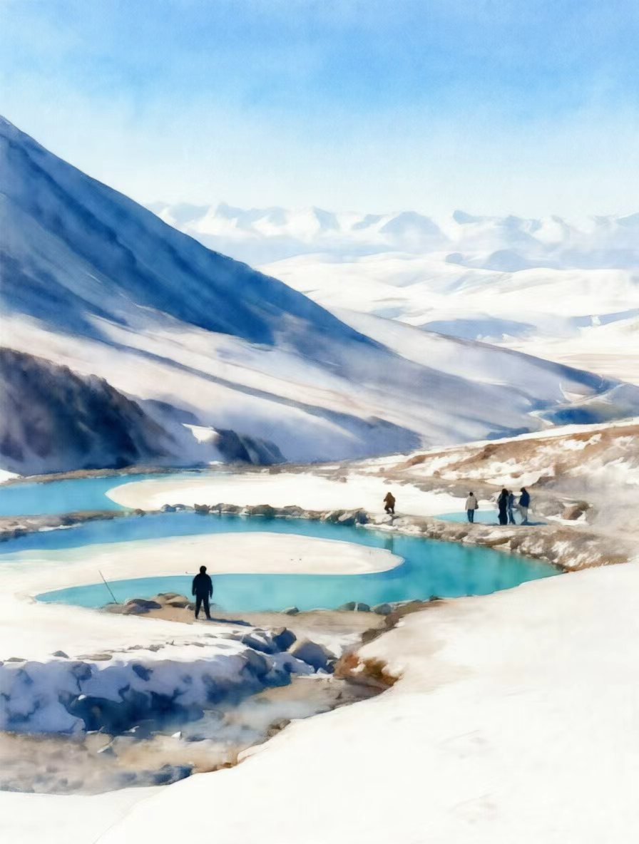 岗什卡雪山冰川水彩画,祁连山东段最高峰