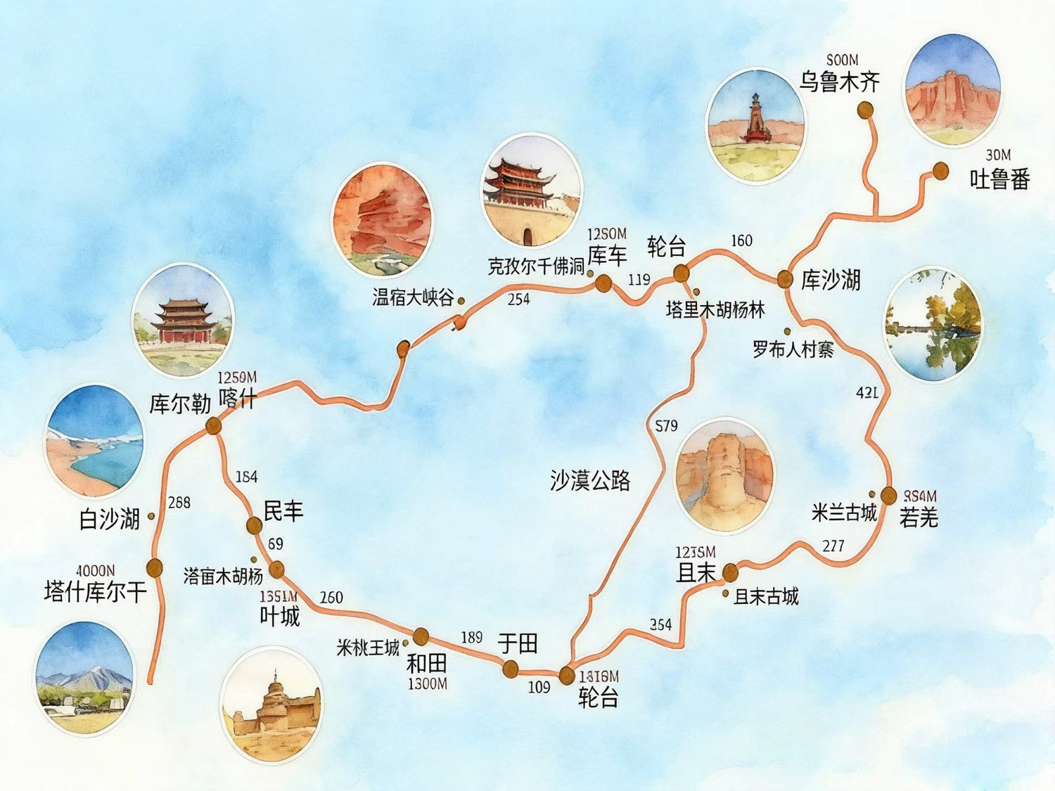 南疆沙漠公路大环线路线图