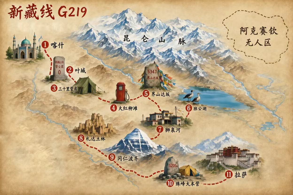 新藏线G219自驾游路线图